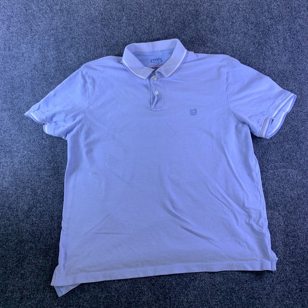 Chaps Birdseye Polo Shirt Mens XL Periwinkle Blue Logo Cotton Natural Stretch